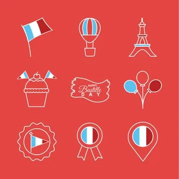 Bundle of bastille day icons 스톡 일러스트