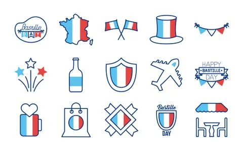 Bundle of bastille day icons 스톡 일러스트
