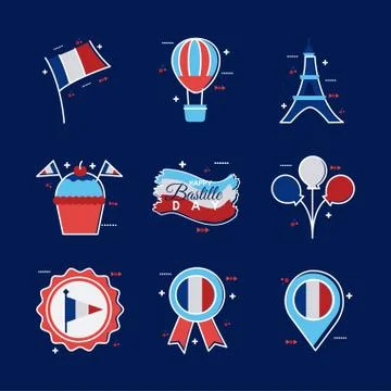 Bundle of bastille day icons Stock-Illustration