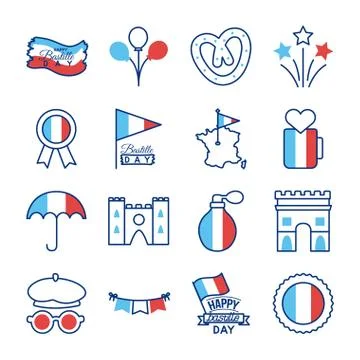 Bundle of bastille day icons Illustrazione stock