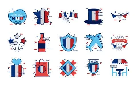 Bundle of bastille day icons Stock Illustration