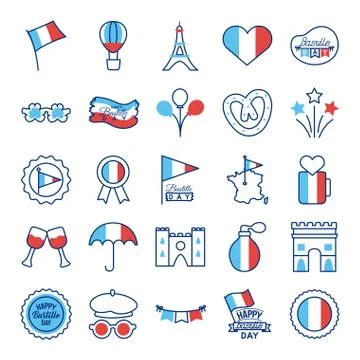 Bundle of bastille day icons Stock Illustration