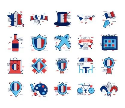 Bundle of bastille day icons Stock Illustration