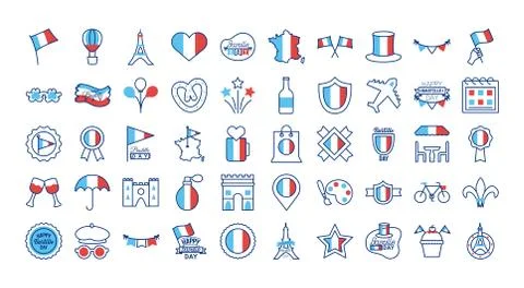 Bundle of bastille day icons 스톡 일러스트