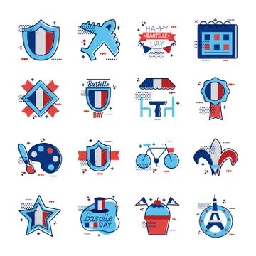 Bundle of bastille day icons Stock Illustration