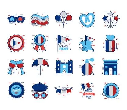Bundle of bastille day icons 스톡 일러스트