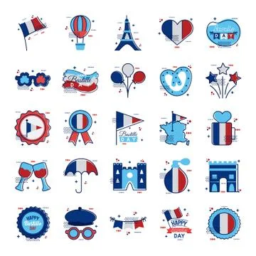 Bundle of bastille day icons Illustrazione stock