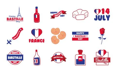 Bundle of bastille day icons Illustrazione stock