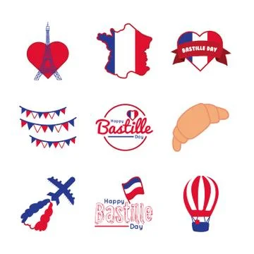 Bundle of bastille day icons Stock Illustration