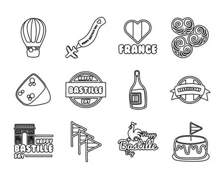 Bundle of bastille day icons Illustrazione stock