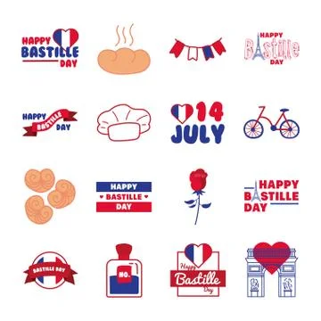 Bundle of bastille day icons Stock Illustration