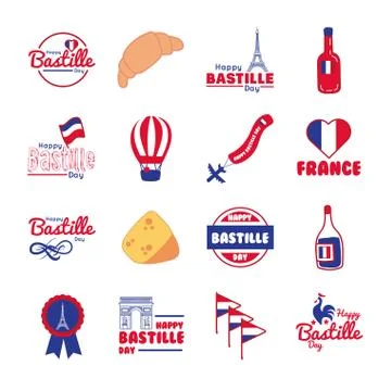 Bundle of bastille day icons 스톡 일러스트