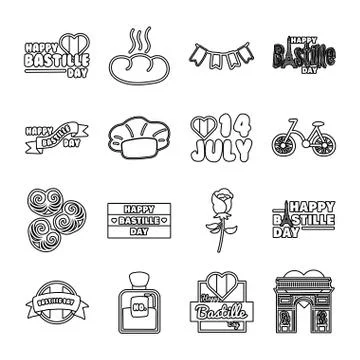 Bundle of bastille day icons 스톡 일러스트