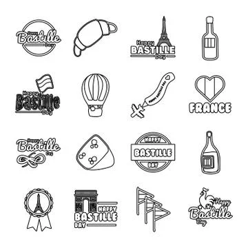 Bundle of bastille day icons Stock Illustration