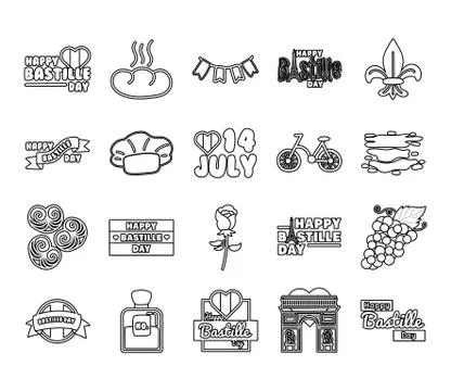 Bundle of bastille day icons Illustrazione stock