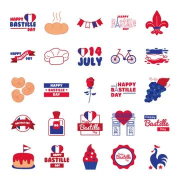 Bundle of bastille day icons Illustrazione stock