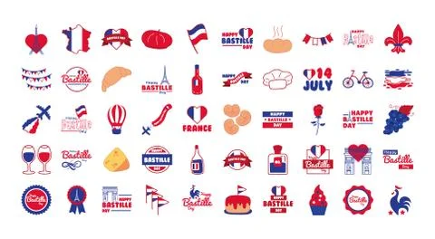 Bundle of bastille day icons 스톡 일러스트