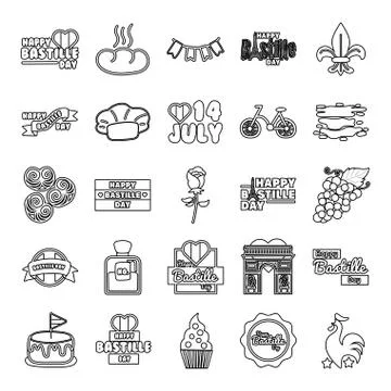 Bundle of bastille day icons Stock Illustration