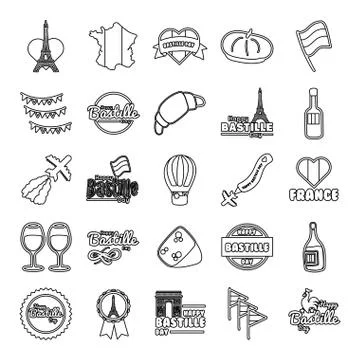 Bundle of bastille day icons Stock-Illustration