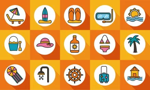 Bundle of beach set line and fill icons イラスト素材