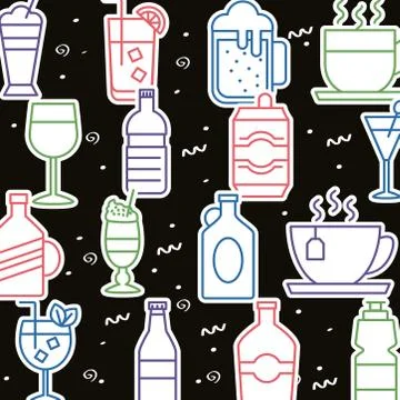 Bundle of beverages pattern icons Stock Illustration