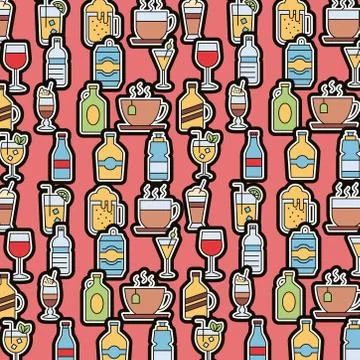 Bundle of beverages pattern icons Stock Illustration
