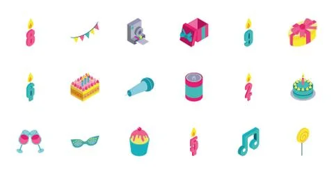 Bundle of birthday celebration set icons Stock Illustration
