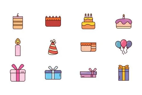 Bundle birthday with icons set 스톡 일러스트
