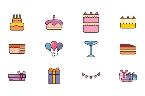 Bundle birthday with icons set 스톡 일러스트