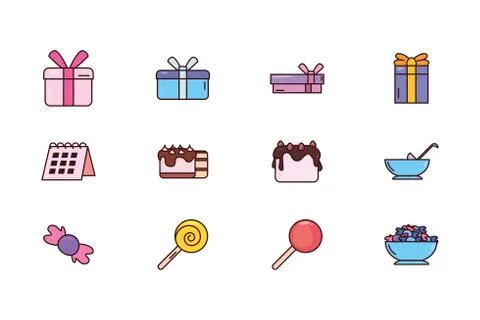 Bundle birthday with icons set 스톡 일러스트