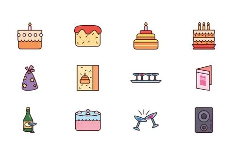 Bundle birthday with icons set 스톡 일러스트