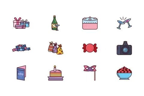 Bundle birthday with icons set 스톡 일러스트