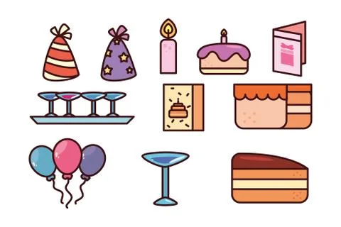 Bundle birthday with icons set 스톡 일러스트