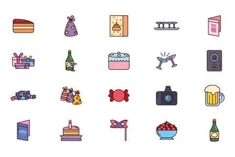 Bundle birthday with icons set 스톡 일러스트