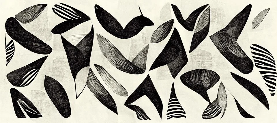 Bundle of black and white hand drawn various organic shapes. Stock Illustration
