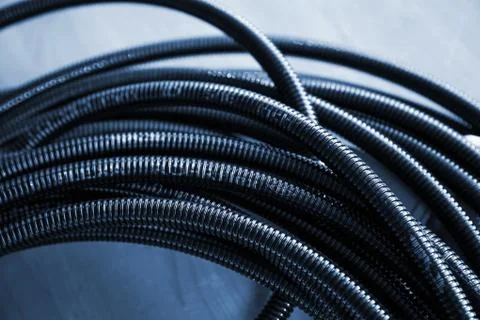 Bundle of Black plastic cable channel Stock Photos
