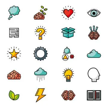 Bundle of brain storming set icons Stock Illustration