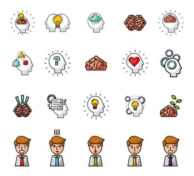 Bundle of brain storming set icons Illustrazione stock