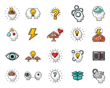 Bundle of brain storming set icons Stock Illustration