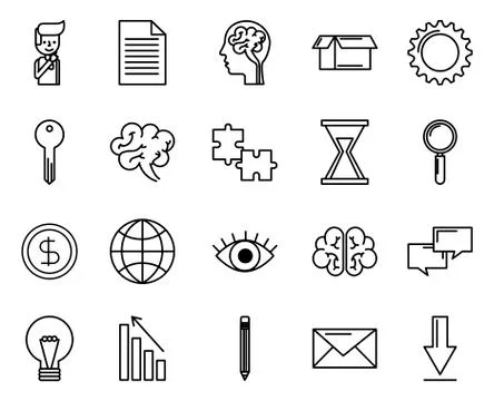 Bundle of brain storming set icons Stockillustratie
