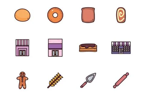 Bundle bread bakery with set icons Illustrazione stock