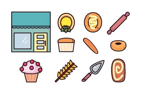 Bundle bread bakery with set icons Illustrazione stock