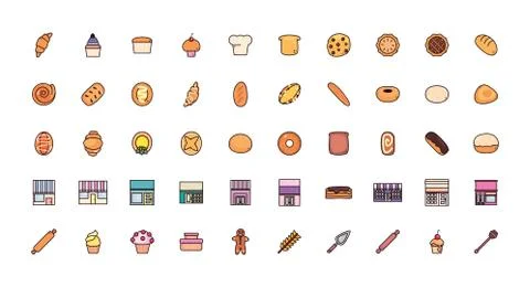 Bundle bread bakery with set icons Illustrazione stock