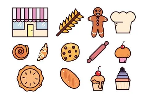 Bundle bread bakery with set icons Illustrazione stock