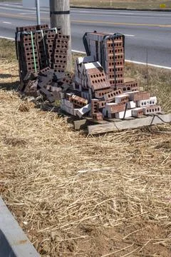 Bundle of Brick at New Construction Site Vertical 写真素材