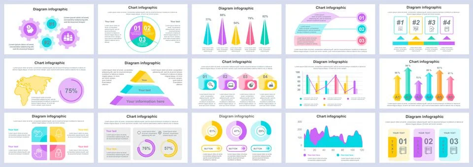 Bundle business and finance infographics presentation slides template. Differ Stock Illustration