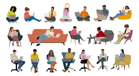 Bundle of Business people working at laptop. Stock Illustration