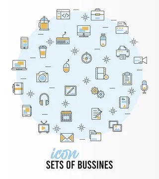Bundle of business techno set icons around and lettering Stock Illustration