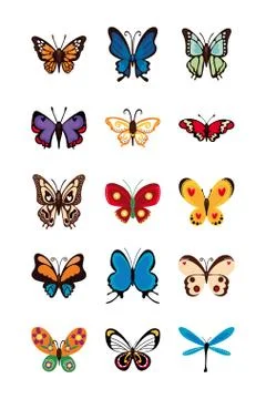 Bundle of butterflies set icons イラスト素材