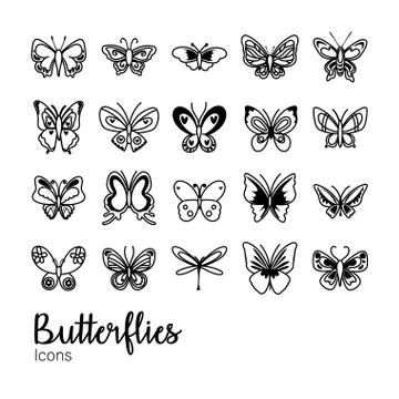 Bundle of butterflies set icons 스톡 일러스트